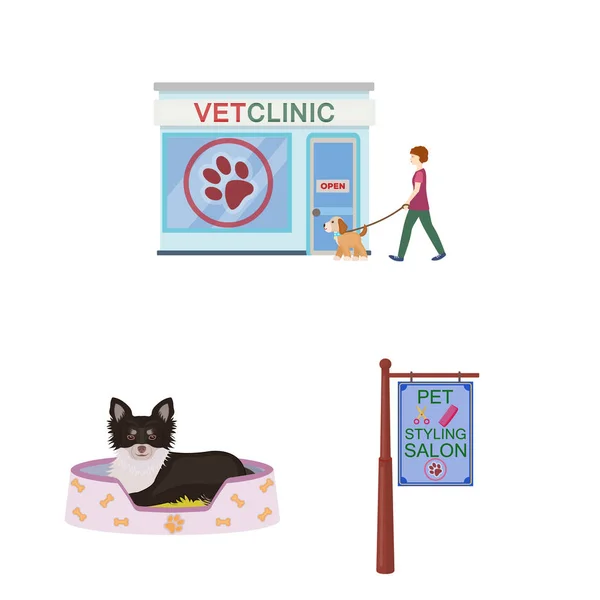 Мультфильм о домашних животных в коллекции дизайнеров. Уход и образование векторные символы акций веб-иллюстрация . — стоковый вектор