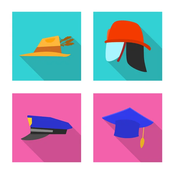 Illustration vectorielle du couvre-chef et du symbole du chapeau. Ensemble de casque et accessoire stock symbole pour la toile . — Image vectorielle