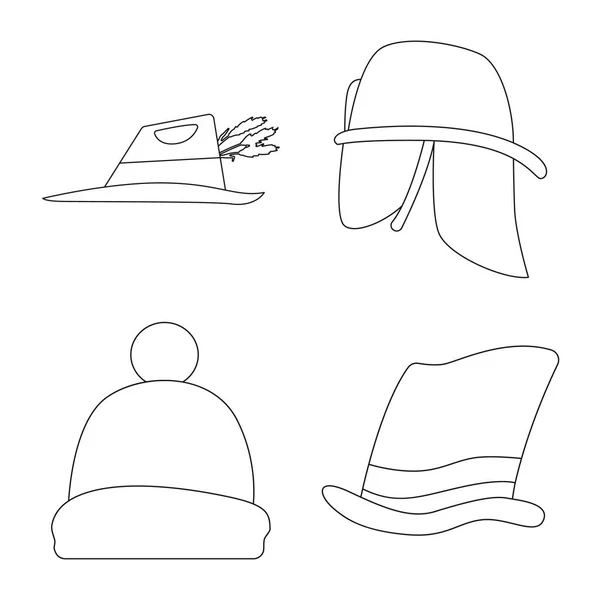 Vektorová design ikony klobouky a čepice. Sada čepice a příslušenství burzovní symbol pro web. — Stockový vektor