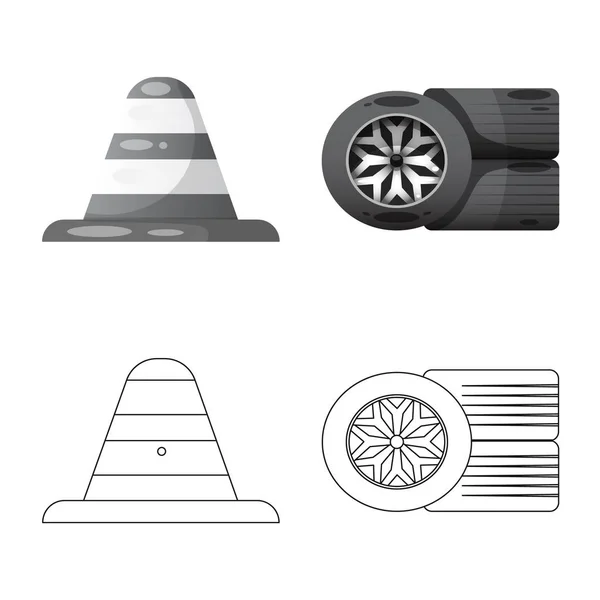 Vektorová design ikony auto a rally. Sada auto a závod vektorové ilustrace. — Stockový vektor