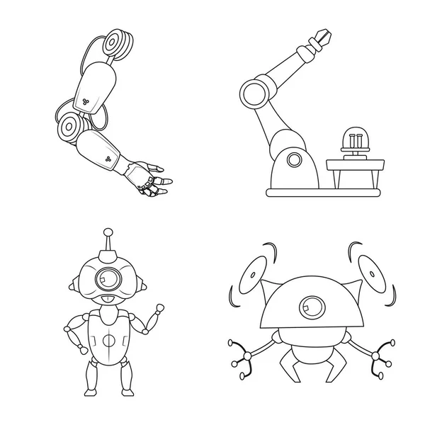Diseño vectorial de robot e icono de fábrica. Conjunto de robot y vector espacial icono para stock . — Archivo Imágenes Vectoriales