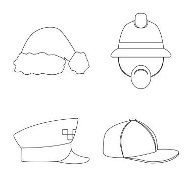 Şapkalar ve kap simge vektör tasarımı. Şapkalar ve aksesuar hisse senedi vektör çizim koleksiyonu.