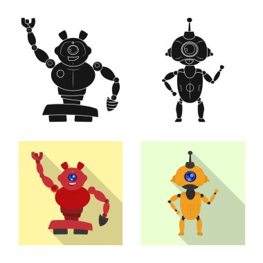 Robot ve fabrika sembolü yalıtılmış nesne. Hisse senedi için robot ve uzay vektör simge kümesi.