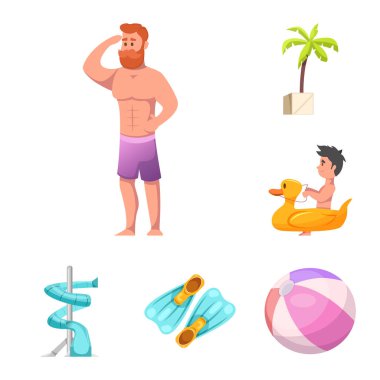 Havuzu ve yüzme işareti tasarımı vektör. Havuzu ve etkinlik hisse senedi vektör çizim seti.