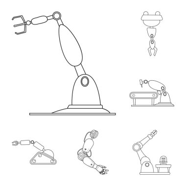 Robot ve fabrika logo vektör tasarımı. Web için robot ve uzay hisse senedi simgesi kümesi.