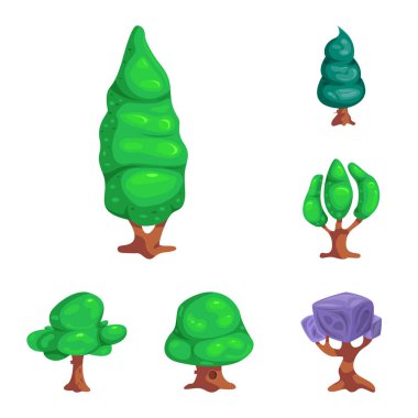 Ağaç ve doğa simge vektör tasarımı. Ağaç ve taç hisse senedi vektör çizim seti.