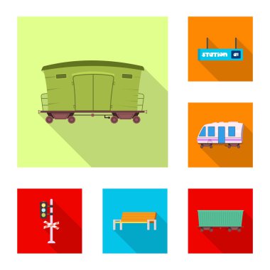 Tren ve istasyon logo vektör tasarımı. Hisse senedi için tren ve bilet vektör simge topluluğu.