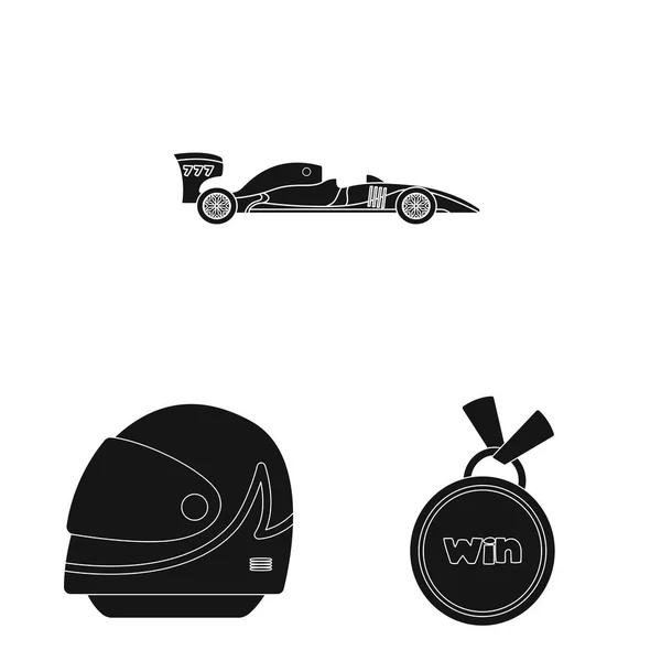 Araba ve ralli işareti yalıtılmış nesne. Araba ve yarış hisse senedi vektör çizim seti. — Stok Vektör