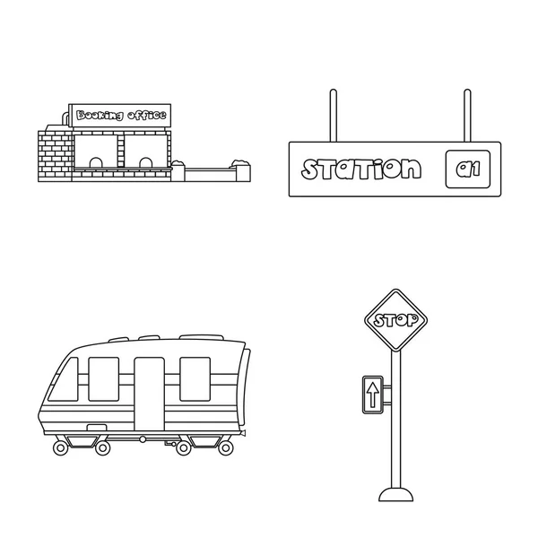 Векторная иллюстрация логотипа поезда и станции. Набор векторной иллюстрации поезда и билета . — стоковый вектор