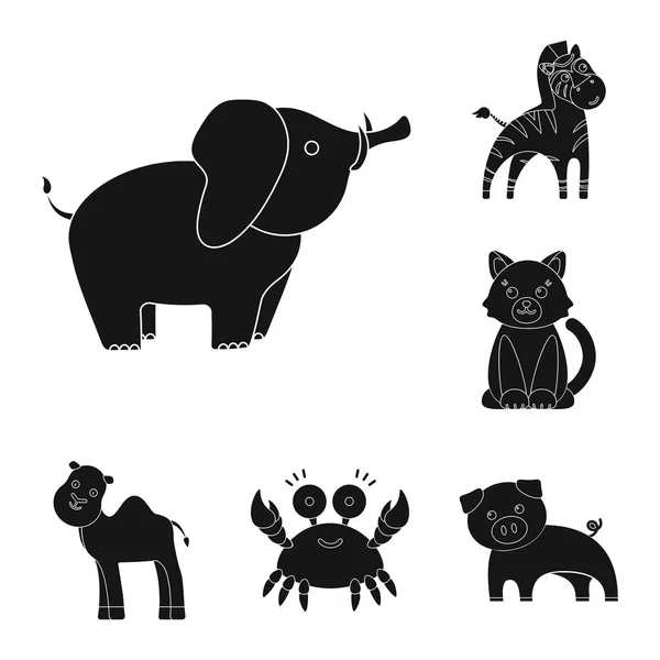 Iconos de animales negros poco realistas en la colección de conjuntos para el diseño. Animales de juguete vector símbolo stock web ilustración . — Archivo Imágenes Vectoriales