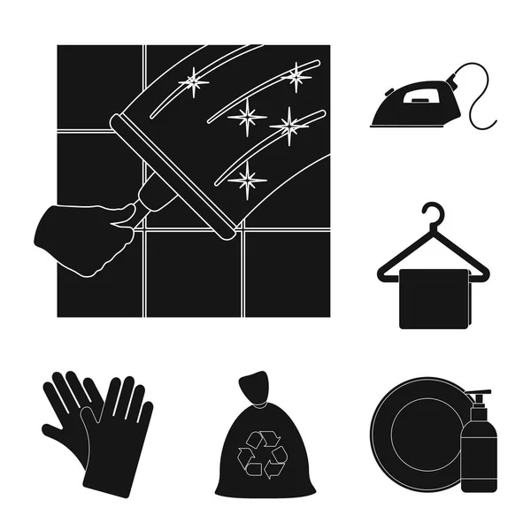 Cleaning and maid black icons in set collection for design. Equipment for cleaning vector symbol stock web illustration. — Stock Vector