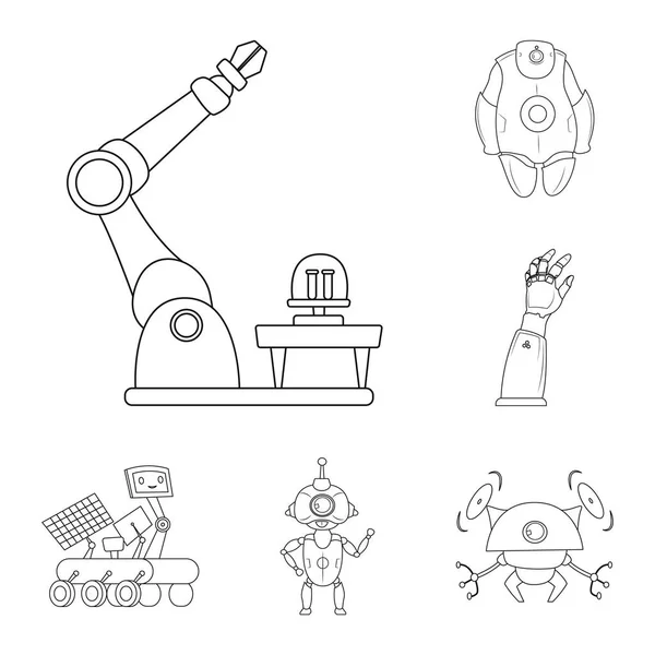 Diseño vectorial de robot y logotipo de fábrica. Conjunto de robot y vector espacial icono para stock . — Archivo Imágenes Vectoriales