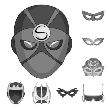 Kahraman ve maske logosu yalıtılmış nesne. Web için kahraman ve süper kahraman hisse senedi simgesi kümesi.