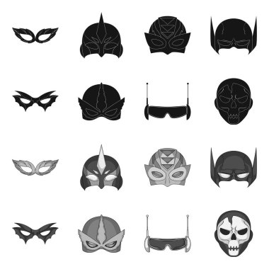 Kahraman ve maske sembolü yalıtılmış nesne. Web için kahraman ve süper kahraman hisse senedi simgesi kümesi.