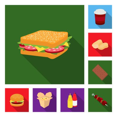 Fast food set koleksiyonu tasarım için düz simgeler. Yarı bitmiş ürünler gıdalardan sembol stok web illüstrasyon vektör.