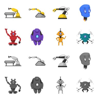 Robot ve fabrika simge vektör tasarımı. Robot ve uzay hisse senedi simgesi için web topluluğu.