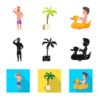 Havuzu ve yüzme işaret illüstrasyon vektör. Hisse senedi için havuz ve etkinlik vektör simge kümesi.