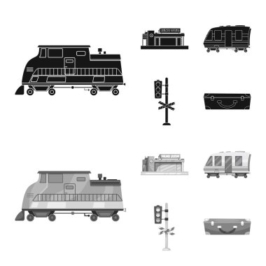 Tren ve istasyon logo vektör tasarımı. Tren ve bilet hisse senedi vektör çizim topluluğu.
