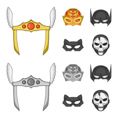 Bir kahraman ve maske işaret illüstrasyon vektör. Web için kahraman ve süper kahraman hisse senedi simgesi kümesi.