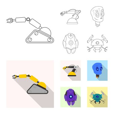 Robot ve fabrika simge vektör Illustration. Robot ve uzay hisse senedi vektör çizim topluluğu.