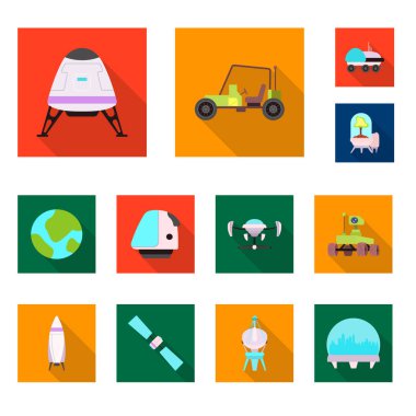 Mars ve uzay simge vektör tasarımı. Mars ve hisse senedi için gezegen vektör simge kümesi.