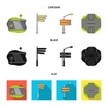 Yön işaretleri ve diğer web simgesi çizgi film, siyah, düz tarzı. Yol kavşak ve işaretler simgeler kümesi koleksiyonundaki.