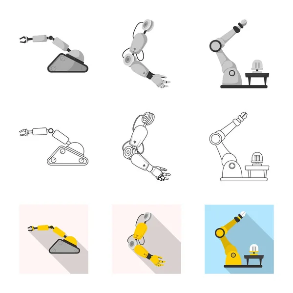 Illustrazione vettoriale del robot e del simbolo della fabbrica. Raccolta di robot e stock spaziale illustrazione vettoriale . — Vettoriale Stock