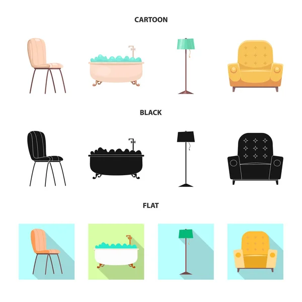 Vector ontwerpen van meubels en appartement pictogram. Set van meubels en home aandelensymbool voor web. — Stockvector