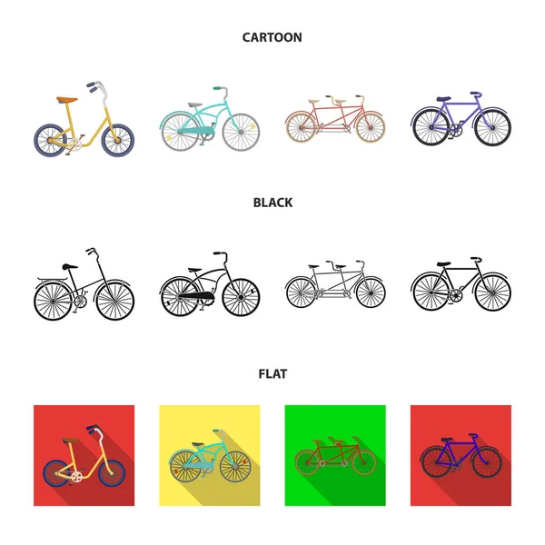 Kinderfahrrad, ein doppeltes Tandem und andere Typen. Verschiedene Fahrräder setzen Sammlungssymbole in Cartoon, schwarz, flachen Stil Vektor-Symbol Stock Illustration Web. — Stockvektor
