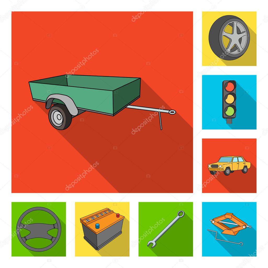 Car, vehicle flat icons in set collection for design. Car and equipment vector symbol stock web illustration.