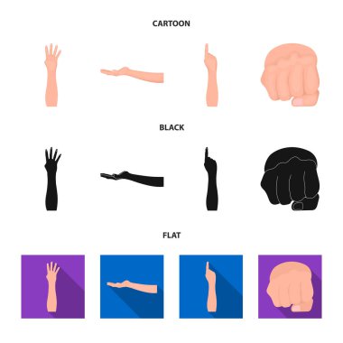 Set koleksiyonu tasarım için işaret dili çizgi film, siyah, düz simgeler. Duygusal iletişim vektör simge stok web illüstrasyon parçası.