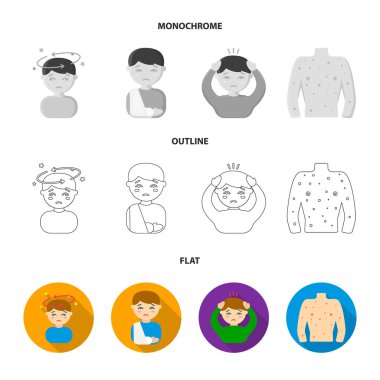 Bir baş ağrısı, yıldız, bir adam bir oyuncular, kırık bir el ile ile ile bir çocuk hasta bir adam başını elleri, bir adam s gövde ile ülserler ve bir döküntü ile yakaladı. Hasta küme toplama simgeler düz, anahat