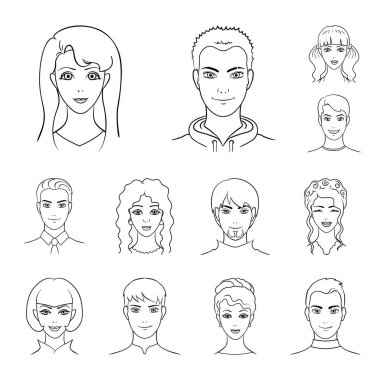 Set koleksiyonu tasarım için avatar ve yüz anahat simgeleri. Bir kişi s görünüm vektör simge stok web çizim.