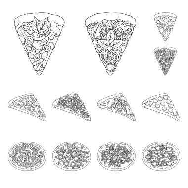 Set koleksiyonu tasarım için farklı pizza anahat simgeleri. Pizza yemek vektör simge stok web çizim.