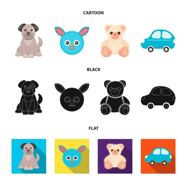 Niños dibujos animados de juguete, negro, iconos planos en la colección de conjuntos para el diseño. Juego y bauble vector símbolo stock web ilustración . — Vector de stock