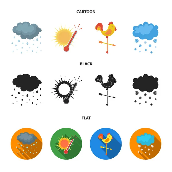 Дождь, снег, жара, флюгер. The weather set collection icons in cartoon, black, flat style vector symbol stock illustration web . — стоковый вектор