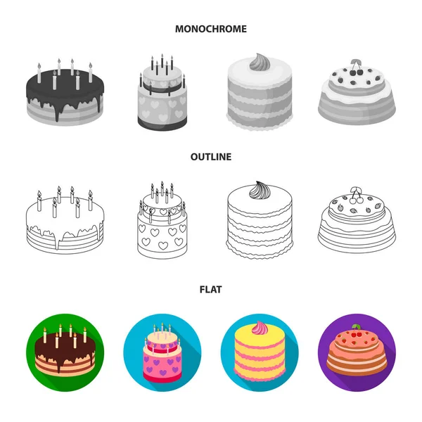 Süße, Dessert, Sahne, Treacle .cakes Land Set Sammlung Symbole in flachen, umrissenen, monochromen Stil Vektor Symbol Stock Illustration Web. — Stockvektor