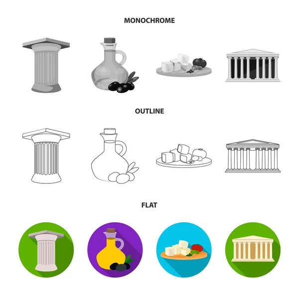 Grecia, paese, tradizione, punto di riferimento Grecia set icone di raccolta in piatto, contorno, stile monocromatico vettore simbolo stock illustrazione web . — Vettoriale Stock