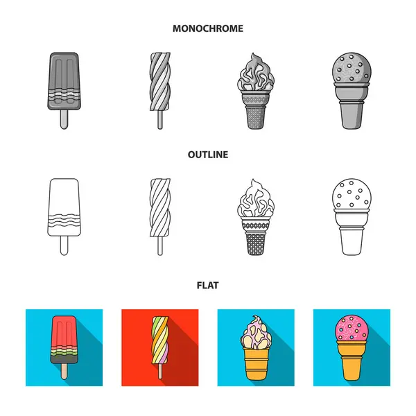 Sorvete em um pau, em um cone de waffle e outras espécies. Conjunto de sorvete ícones de coleção em liso, contorno, estilo monocromático símbolo vetorial ilustração web . — Vetor de Stock