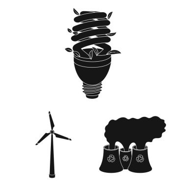 Biyoloji ve ekoloji set koleksiyonu tasarım için simgeler siyah. Bir ekolojik saf ürün vektör simge stok web çizimi.