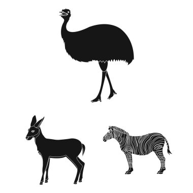 Farklı hayvanlar set koleksiyonu tasarım için simgeler siyah. Kuş, predator ve otobur sembol stok web illüstrasyon vektör.
