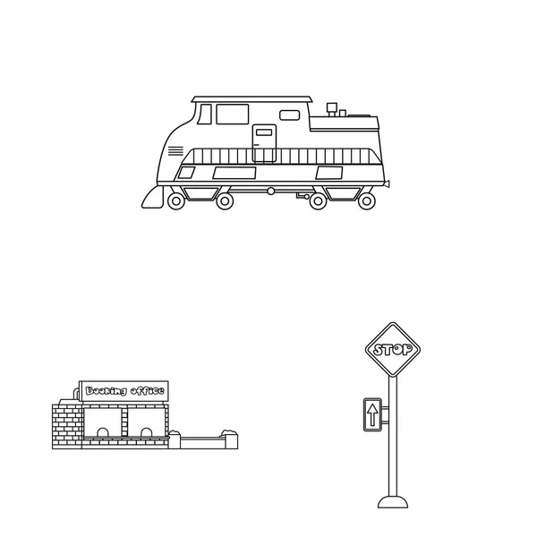 Vector ontwerp van trein en station pictogram. Set van trein en ticket vector pictogram voor voorraad. — Stockvector