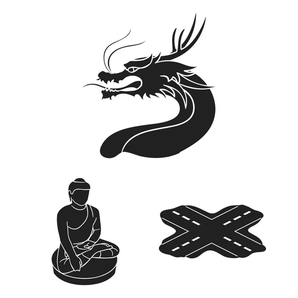 Land Südkorea schwarze Symbole in Set Sammlung für design.travel und Attraktion Vektor Symbol Stock Web-Illustration. — Stockvektor