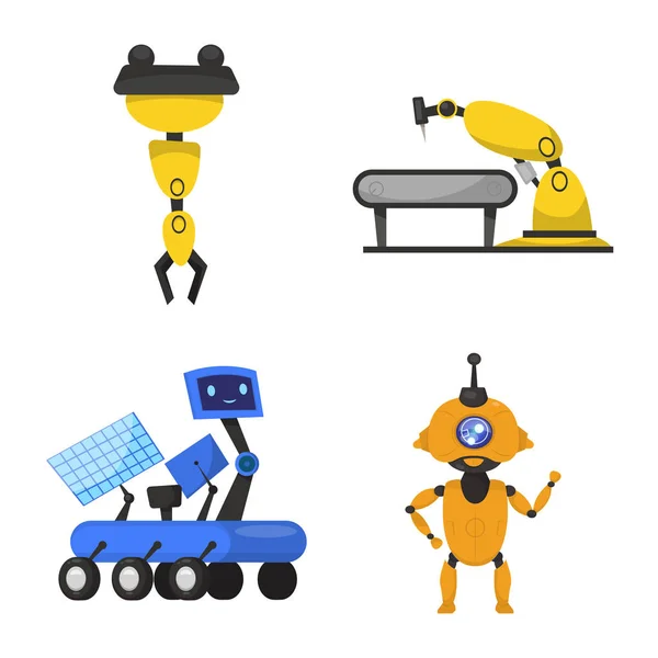 Diseño vectorial de robot y signo de fábrica. Colección de robot y símbolo de stock espacial para web . — Archivo Imágenes Vectoriales