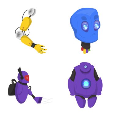 Robot ve fabrika simgesi yalıtılmış nesne. Robot ve uzay hisse senedi vektör çizim seti.