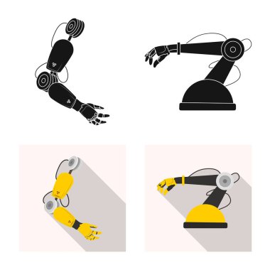 Robot ve fabrika logosu yalıtılmış nesne. Hisse senedi için robot ve uzay vektör simge kümesi.