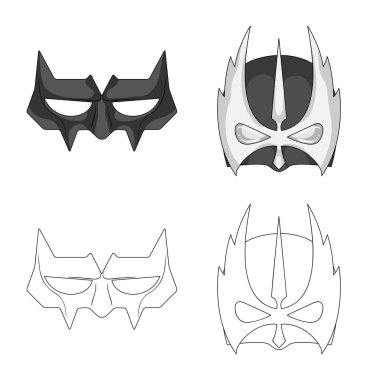 Kahraman ve maske simgesinin vektör tasarımı. Kahraman ve süper kahraman hisse senedi vektör çizim topluluğu.