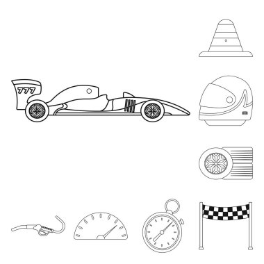 Araba ve ralli simge vektör tasarımı. Araba ve yarış hisse senedi vektör çizim seti.