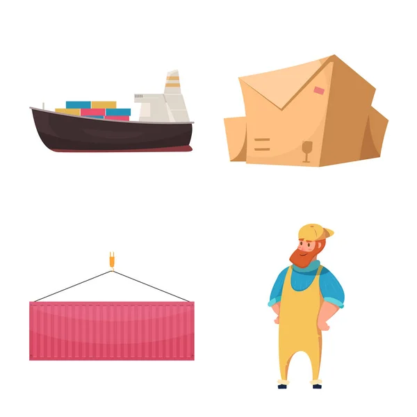 Progettazione vettoriale di merci e logo cargo. Raccolta di merci e magazzino stock vector illustration . — Vettoriale Stock