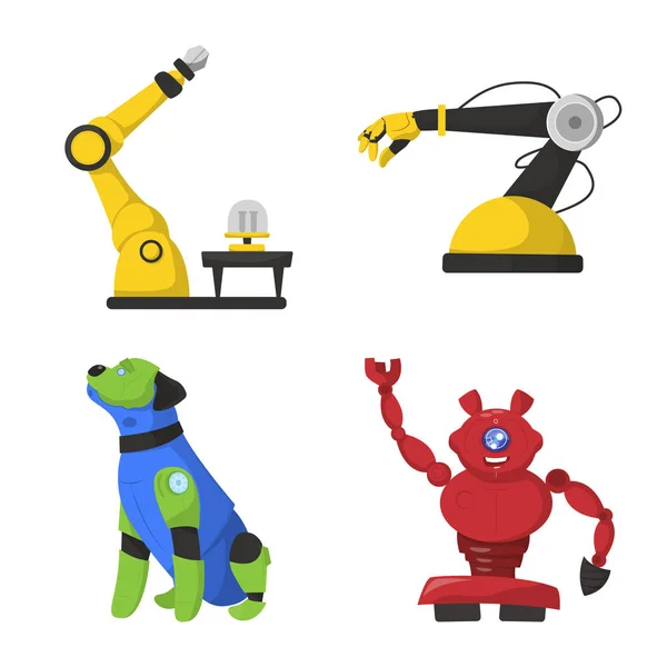 Illustration vectorielle de robot et signe d'usine. Collection de robot et symbole de stock spatial pour le web . — Image vectorielle